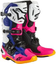 Alpinestars Tech 10 limitált kiadás Coast motoros csizma fehér-sötétkék-rózsaszín-fluo sárga-narancssárga-fekete