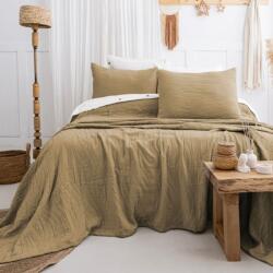 Saheser® Cuvertura bumbac jacquard 240x260cm + 2 fete de perna, Janna Kaki