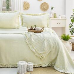 Saheser® Cuvertura bumbac jacquard 240x260cm + 2 fete de perna, Marta Verde deschis