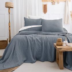 Saheser® Cuvertura bumbac jacquard 240x260cm + 2 fete de perna, Janna Albastru