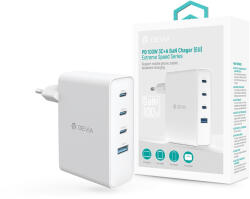 DEVIA Extreme Speed Series 100W GaN PD hálózati gyorstöltő adapter USB+3xType-C - fehér (ST121430)