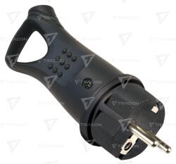 TRACON Fişă cu CP din cauciuc cu ureche de tragere 16A, 250V, 2P+E, IP44 (DUAL Schuko/French) (TICS-012GH)