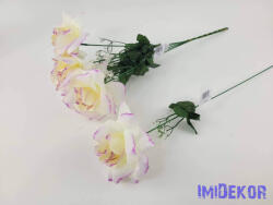  Nagyfejű szálas selyem rózsa 51 cm - Fehér-Lila Cirmos