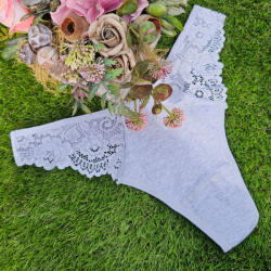 MST Női csipkés pamut tanga Világos szürke, S/M 99138