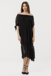 SHOPIKA Rochie din matase si vascoza cu detalii feminine si croiala lejera, neagra Talie unica