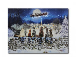 CQ-73 Világító ledes falikép cicák és Mikulás, 30 cm x 40 cm