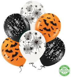 PartyPal Lufi, narancssárga és fekete, halloween mintákkal 30 cm, 6 db/csomag