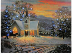 CQ-73 Világító ledes falikép templom és lovaskocsi 40 cm x 30 cm