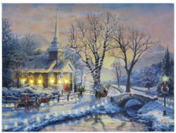 CQ-73 Világító ledes falikép havas táj + templom 30 cm X 40 cm