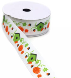  Öszi mintás ripsz szalag - Tökös fehér (GD2303484)