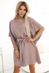 Numoco SOFIA pillangós ruha derékban nyakkendővel - MOCHA MOUSSE