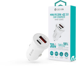 DEVIA Smart Series Mini 30W PD+QC USB+Type-C autós töltő adapter - fehér - nextelshop
