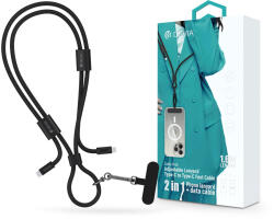 DEVIA Cable Pro5 Woven 60W PD Type-C/Type-C adat- és töltőkábel + nyakpánt 1.6m - fekete - nextelshop