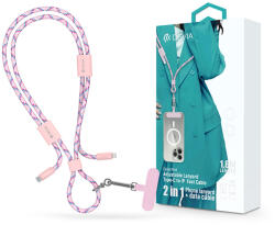 DEVIA Cable Pro5 Woven 27W PD Type-C/Lightning adat- és töltőkábel + nyakpánt 1.6m - pink