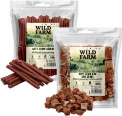 Wild Farm bastonașe de miel 500 g gustare pentru câini + WILD FARM cuburi moi de miel și cod 500 g gustare pentru câini