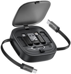ACEFAST 2x USB-C, USB, Lightning, Micro-USB, TF Fekete J3 Útikészlet visszahúzható kábellel 60W, 3A, 0.95m Adatkábel