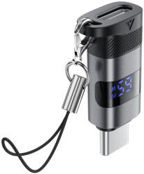 ACEFAST Adapter Acefast (J9) - Digitális kijelzővel, Type-C to USB-C, 480Mbps, 20V/5A, Gyors töltés, adatátvitel - Fém Szürke