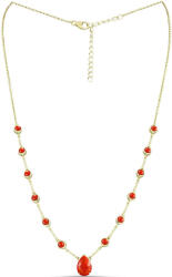  Arannyal Bevont Ezüst Nyaklánc Vörös Szivacs Korallal, Y61587