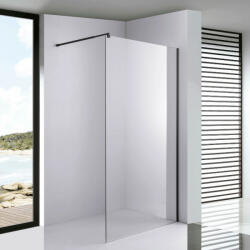 STUXI Milano Black Walk-in zuhanyfal, 110x200 cm, 8 mm vastag vízlepergető biztonsági üveggel, 200 cm magas, fekete profillal és távtartóval
