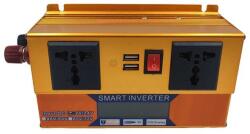 FOXMAG24 Invertor auto FOXMAG24, 12V, display dublu cu 2 mufe USB, 2 iesiri, putere 2500W, protectie supraincalzire, auriu