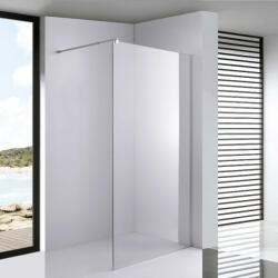 STUXI Milano Walk-in zuhanyfal, 130x200 cm, 8 mm vastag vízlepergető biztonsági üveggel, 200 cm magas, króm profillal és távtartóval