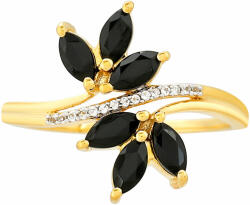  Arannyal Bevont Ezüst Gyűrű Fekete Turmalinnal és Fehér Topázzal, PCY11358/54