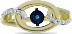  Arannyal Bevont Ezüst Gyűrű Kék Táncoló Gyémánttal és Fehér Topázzal, Y61218/59