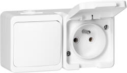 ORNO Priză aplicată simplă 2P+E cu capac + comutator unipolar, IP44, SMART, albă (O-GWN-S_BIALY)