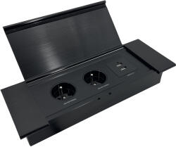 ORNO Priză încastrată pentru mobilier cu margine frezată plată, capac înclinabil, încărcător USB și cablu de 1, 5 m, 2x2P+E (franceză), 2xUSB (tip A+C; 3, 6A), negru (O-OR-GM-9048_B)