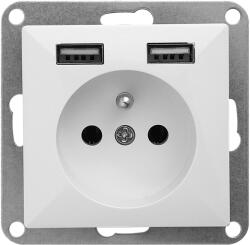ORNO Priză încastrată simplă 2P+E cu încărcător Pearl, 16A, 250V, PT-16P/USB, albă (O-OR-OE-7705_USB_W)