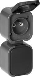 ORNO Priză dublă aplicată 2x2P+E, rezistentă la stropire cu capac, verticală B2, IP54, NT-6B2/P, gri/negru (O-OR-OE-7806_V_GB)