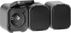 ORNO Priză triplă aplicată 3x2P+E, rezistentă la stropire cu capac B2, IP54, NT-316 B2, gri/negru (O-OR-OE-7809_GB)