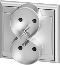 ORNO Priză dublă încastrată 2x2P+E Luna, 16A, 250V, PT-6LR, argintiu (O-OR-OE-7606_G)