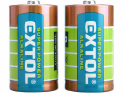 Extol elem készlet 2 db, alkáli, 1, 5V, méret: D (LR20); hosszú étettartam, bliszteren (42015) - hardtools