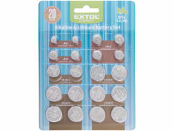 Extol gombelem készlet 20 db, Lítium 3V és alkáli 1, 5V; hosszú étettartam, bliszteren (42057) - hardtools