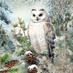 AMBIENTE Szalvéta 1db 33x33cm Snowy Owl, Havas Bagoly