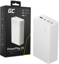 Green Cell PowerPlay 30 - fehér powerbank 30000mAh kapacitással, 22, 5W, 4 port PBGC30W (36880)