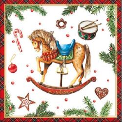 AMBIENTE Szalvéta 1db 25x25cm Classic Rocking Horse White, Klasszikus hintaló fehér