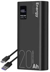 OBAL:ME EnergyPulse, 22, 5W 20000mAh, PowerBank, Szupergyors töltésű Külső akkumulátor, USB-A USB-C + MicroUSB kábel, fekete (OMPWB20K) (OMPWB20K)