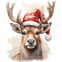  Szalvéta 1db 25x25cm Deer with Santa hat white, Szarvas Mikulás sapkában fehér