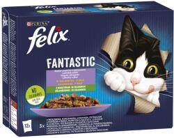 FELIX Felix Fantastic Vegyes Válogatás aszpikban marhával és sárgarépával, csirkével és paradicsommal, lazaccal és cukkinivel, pisztránggal és zöldbabbal 12 x 85 g