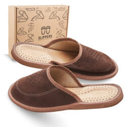 SLIPPERS Papucs Férfi bőr papucs 41-es méret | barna