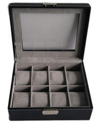  927 Óratartó doboz varrott bőr fekete 8 db-os