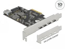 Delock PCI Express x4 Kártya - 4 x USB Type-C + 1 x A-típusú USB - SuperSpeed USB 10 Gbps - alacsony profilú formatényező (90059)