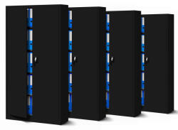  4er Set Aktenschrank C001 Metallschrank Stahlschrank Werkzeugschrank 195 cm x 90 cm x 40 cm schwarz (C101)