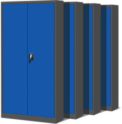  4er Set Aktenschrank C001 Metallschrank Stahlschrank Werkzeugschrank 185 cm x 90 cm x 40 cm anthrazit/blau (C029)