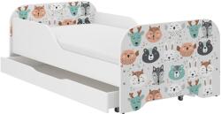 Wooden Toys Miki Gyerekágy - 160x80 cm, Matraccal és Ágyneműtartóval, Erdei Állatkák