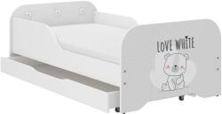 Wooden Toys Miki Gyerekágy - 160x80 cm, Matraccal és Ágyneműtartóval, Fehér Maci