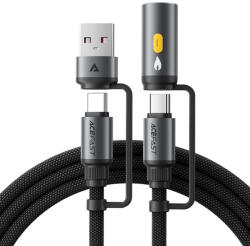 ACEFAST - Adatkábel (J6) - Multifunkciós, Gyors töltés, USB/USB-C - Type-C/Szivargyújtó, 60W, 3A, 1.2m - Fekete