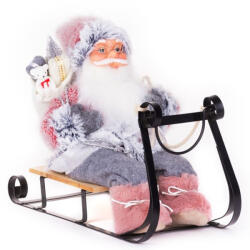 MagicHome karácsonyi dekoráció, Mikulás szánon, szürke-rózsaszín, 46 cm (TC8091018)